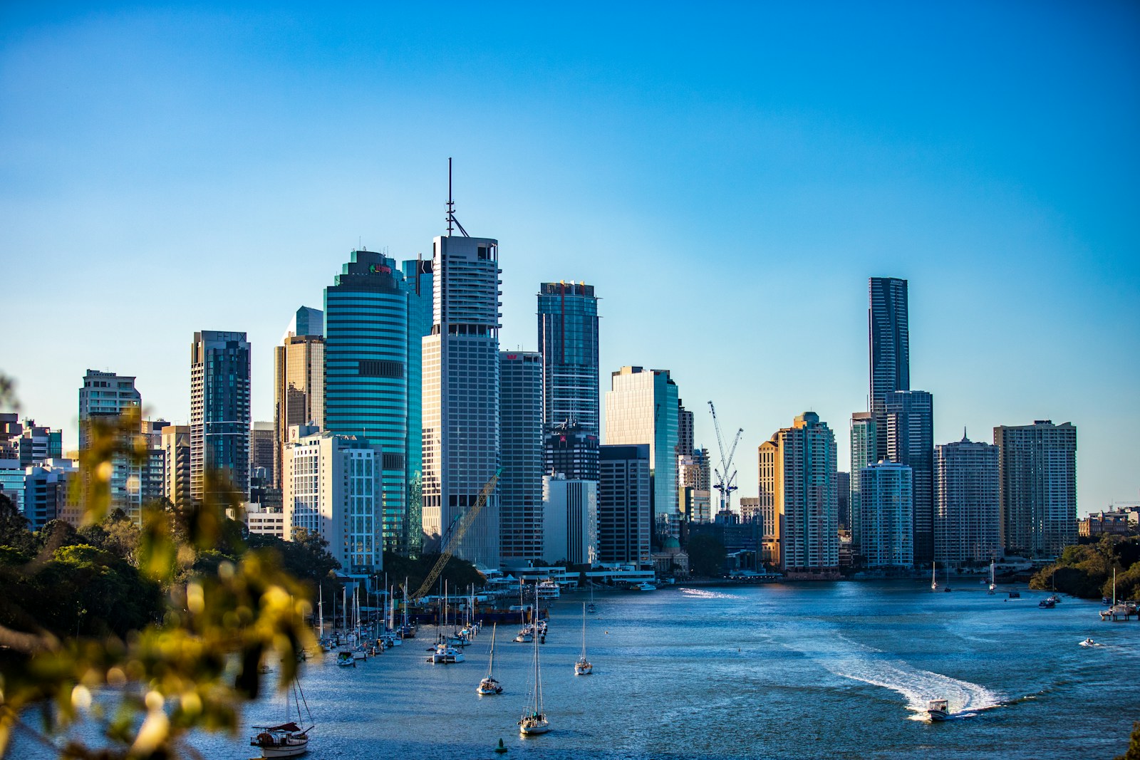 Brisbane’s commercial skyline beside the Brisbane River.